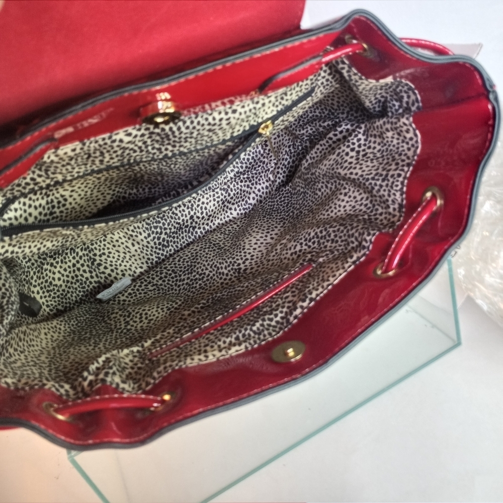 Alyssa Backpack Vegan Leather Red Geometric Shoulder School College Backpack - Picture 13 of 15